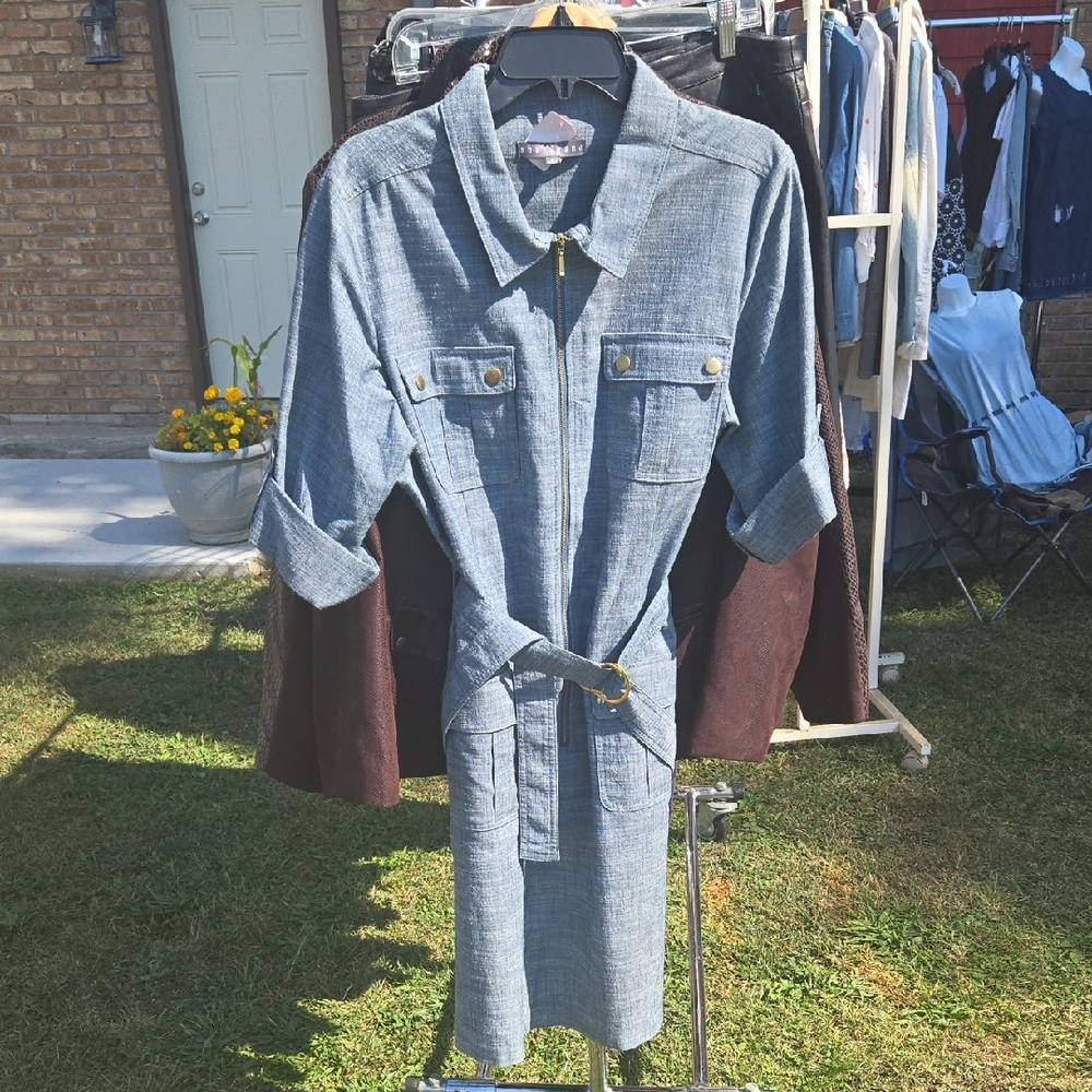 Sharagano Light Blue Jean Dress with Belt